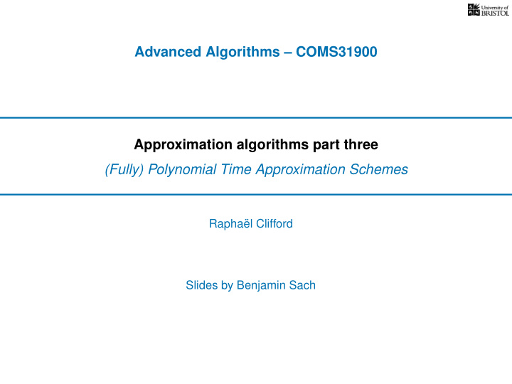 advanced algorithms coms31900 approximation algorithms