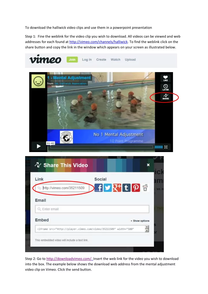 to download the halliwick video clips and use them in a