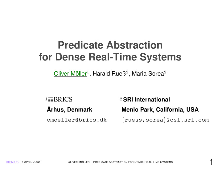 predicate abstraction for dense real time systems