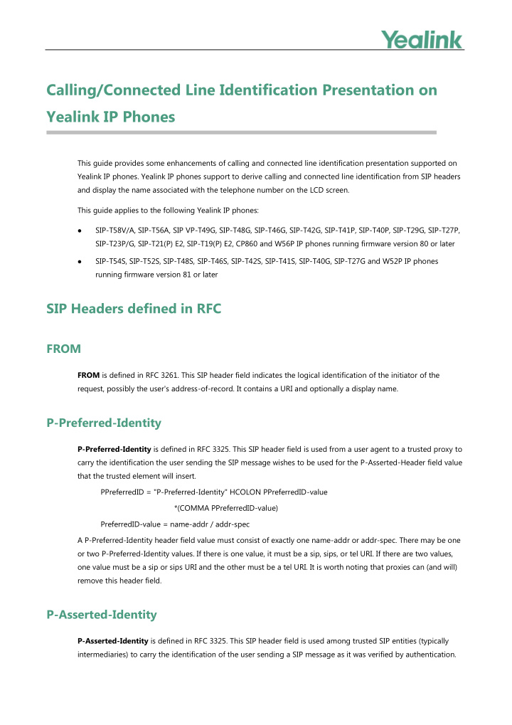 calling connected line identification presentation on