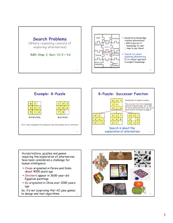 Search Problems  Declarative knowledge  Agent  Perception  creates alternatives:  Robotics