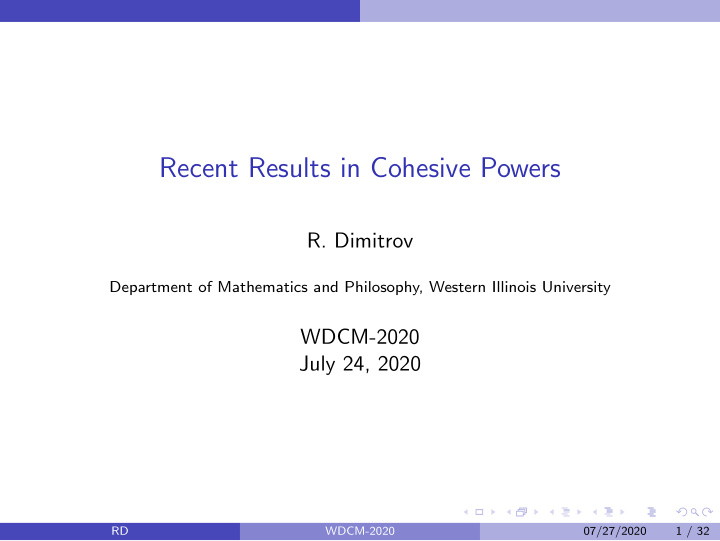 recent results in cohesive powers