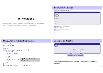 16. Recursion 2 Output: 103 Input: (3 + 5) * 20 Output: 160 Input: -(3 + 5) + 20 Output: 12