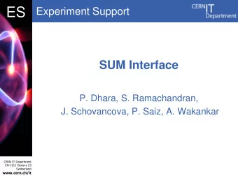 DB  ES  Experiment Support  SUM Interface  P. Dhara, S. Ramachandran,  J. Schovancova, P. Saiz, A.