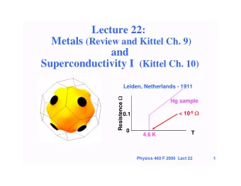 Lecture 22: Metals (Review and Kittel Ch. 9)  and Superconductivity I (Kittel Ch. 10)  Leiden,