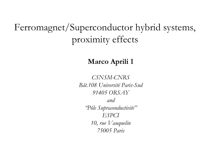 ferromagnet superconductor hybrid systems proximity