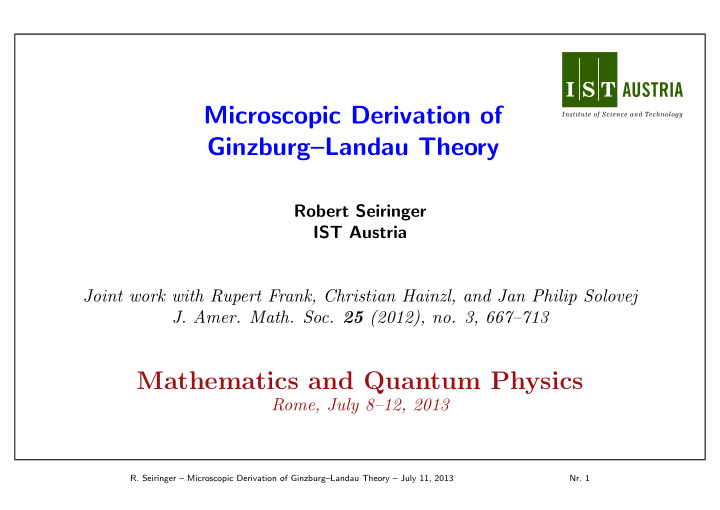 microscopic derivation of ginzburg landau theory