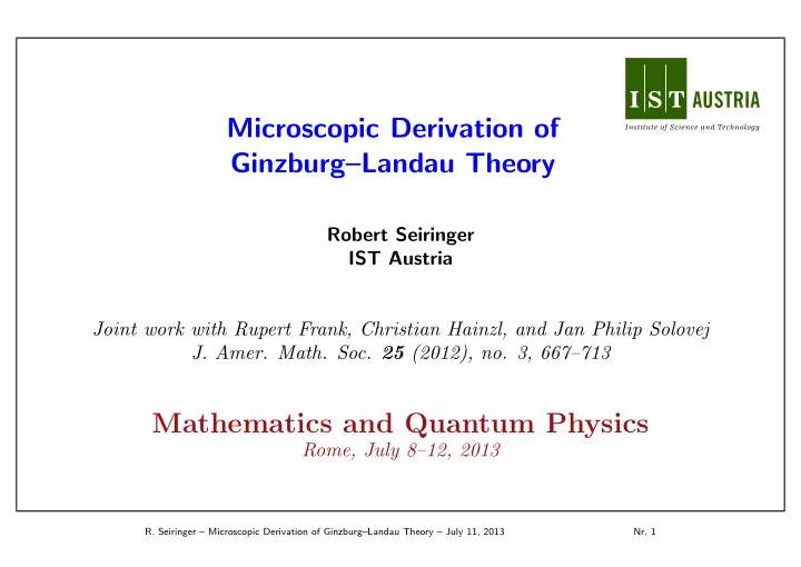 microscopic derivation of ginzburg landau theory