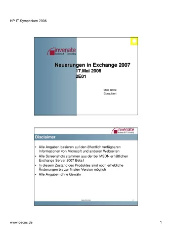 Neuerungen in Exchange 2007  Neuerungen in Exchange 2007  17.Mai 2006  17.Mai 2006  2E01  2E01