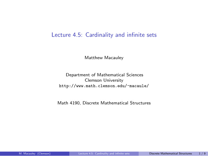 lecture 4 5 cardinality and infinite sets