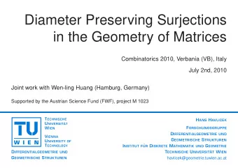 Diameter Preserving Surjections  in the Geometry of Matrices  Combinatorics 2010, Verbania (VB),