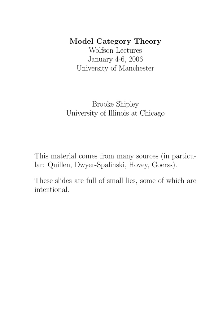 model category theory wolfson lectures january 4 6 2006