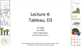 Lecture 4:  Tableau, D3  DS 4200 F ALL 2020  Prof. Cody Dunne N ORTHEASTERN U NIVERSITY  Slides and
