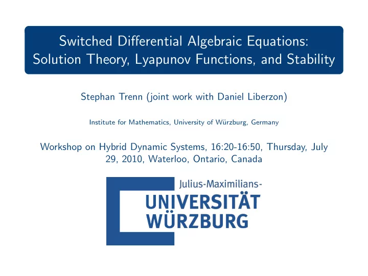 switched differential algebraic equations solution theory