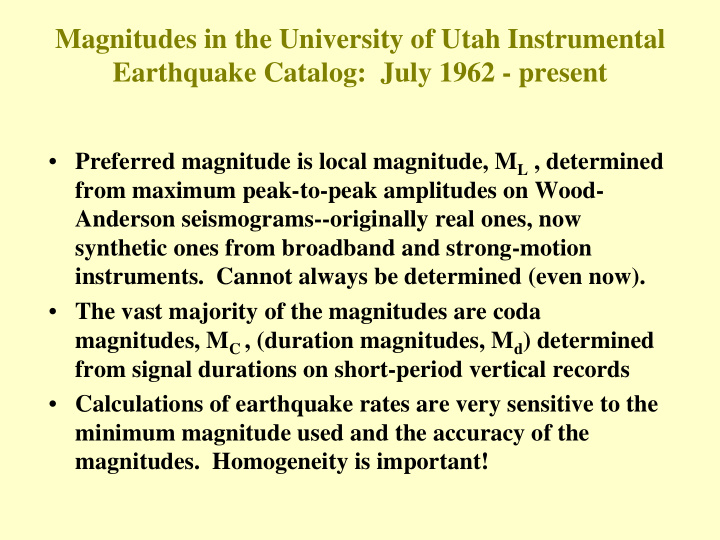 magnitudes in the university of utah instrumental