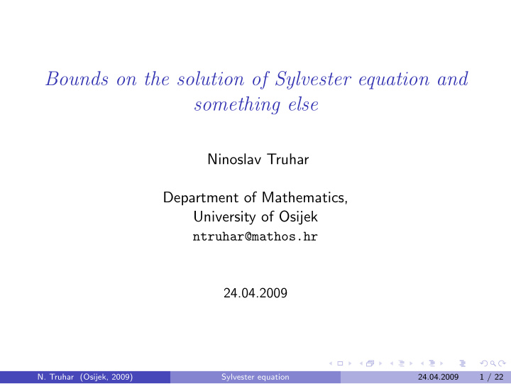 bounds on the solution of sylvester equation and