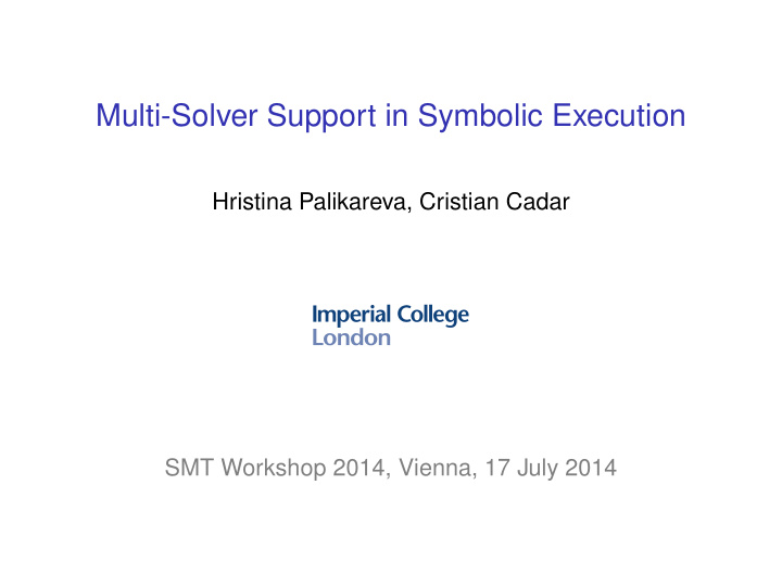 multi solver support in symbolic execution