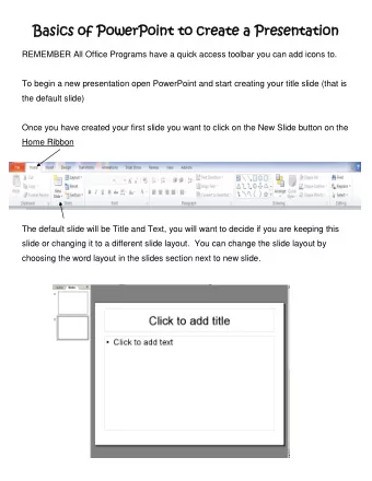 Ba  Basic  sics of  s of Pow  Power  erPoint  oint to cr  o creat  eate a  e a Pre  Presenta