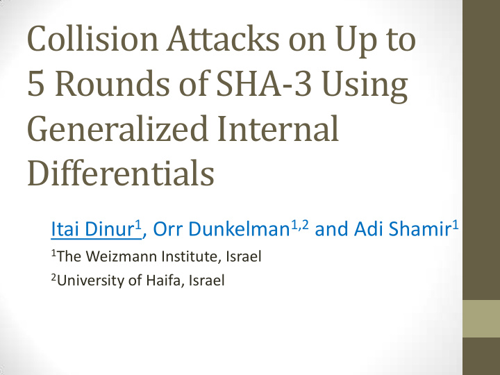 5 rounds of sha 3 using generalized internal