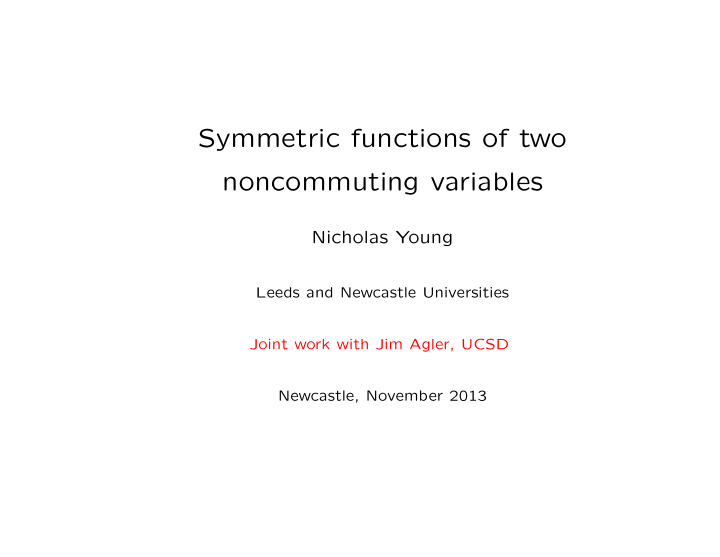 symmetric functions of two noncommuting variables