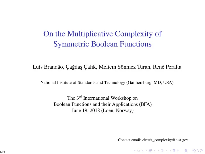 on the multiplicative complexity of symmetric boolean