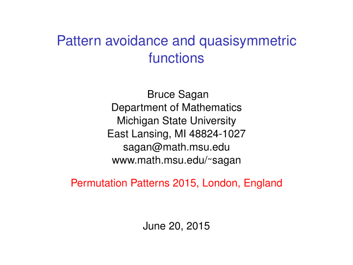 pattern avoidance and quasisymmetric functions