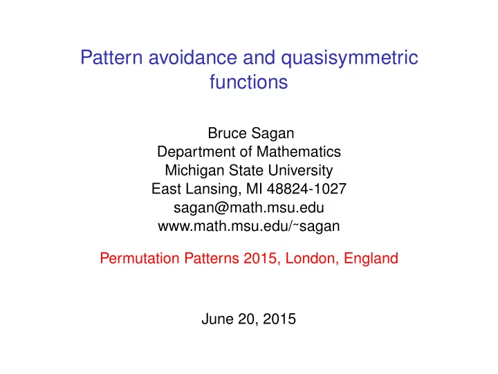 pattern avoidance and quasisymmetric functions