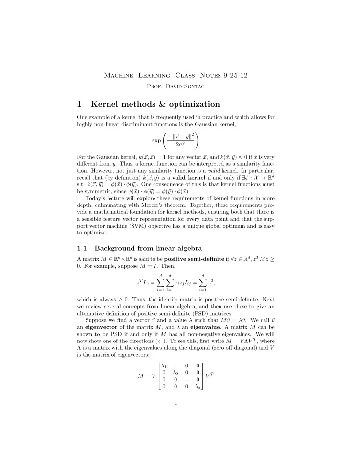 1 kernel methods optimization