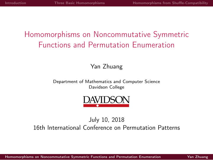 homomorphisms on noncommutative symmetric functions and