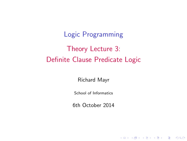 logic programming theory lecture 3 definite clause