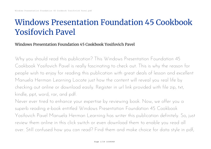 windows presentation foundation 45 cookbook yosifovich