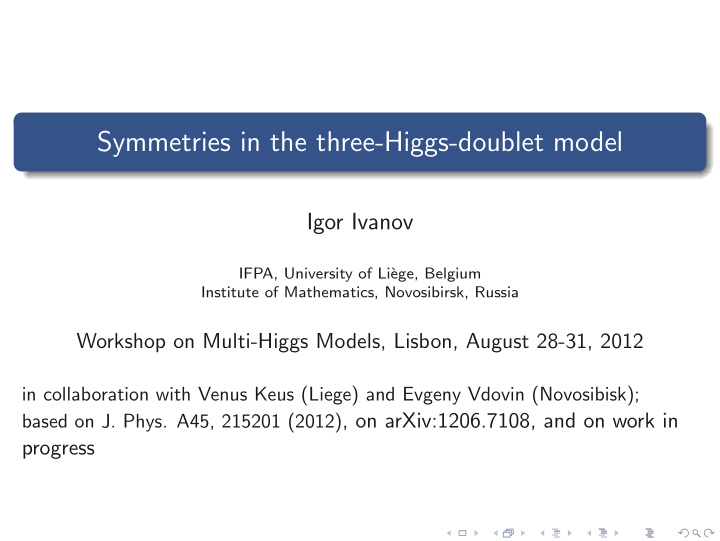 symmetries in the three higgs doublet model