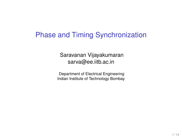 phase and timing synchronization