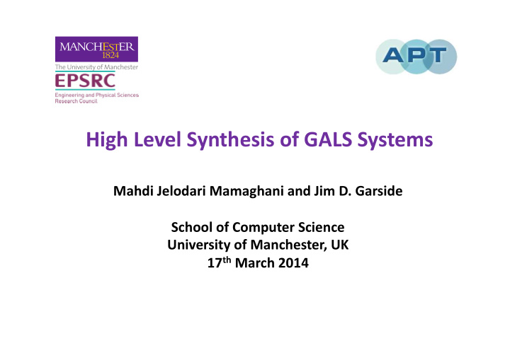 high level synthesis of gals systems