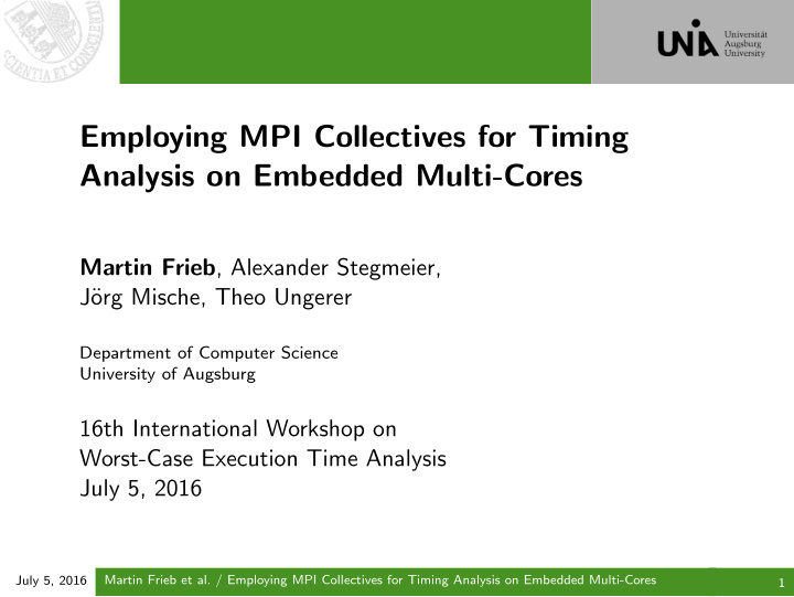 employing mpi collectives for timing analysis on embedded
