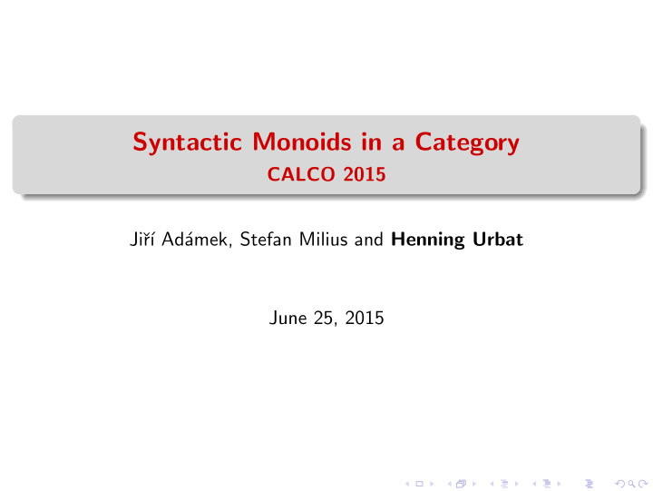 syntactic monoids in a category
