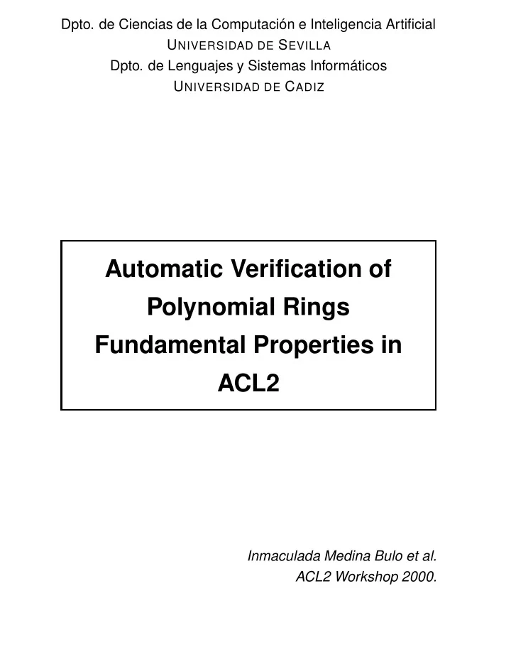 automatic verification of polynomial rings fundamental
