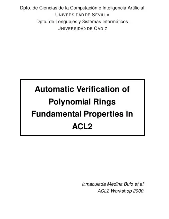 Automatic Verification of  Polynomial Rings  Fundamental Properties in  ACL2  Inmaculada Medina