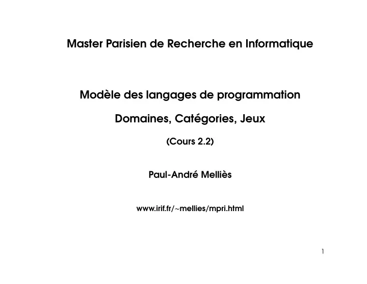 master parisien de recherche en informatique mod le des