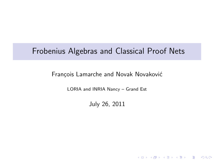 frobenius algebras and classical proof nets