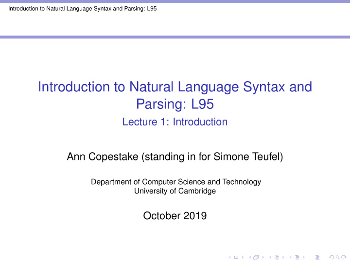 introduction to natural language syntax and parsing l95
