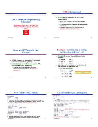 YACC Background ! Review : Recall grammars for YACC are a  CSCI: 4500/6500 Programming  variant of