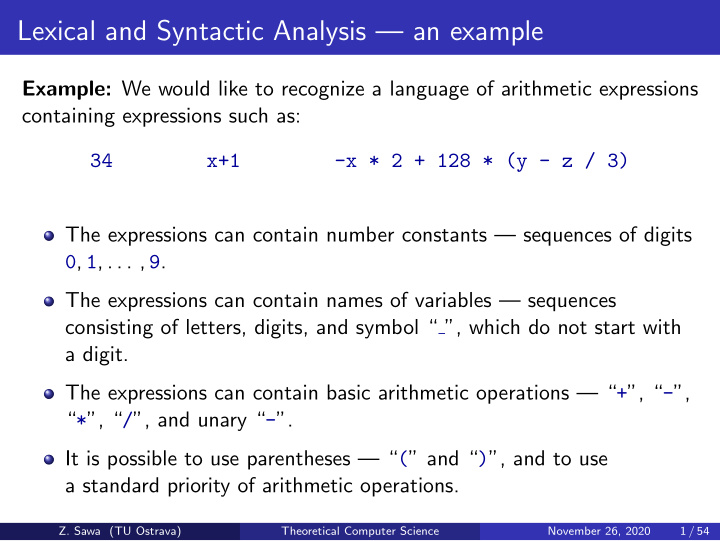 lexical and syntactic analysis an example