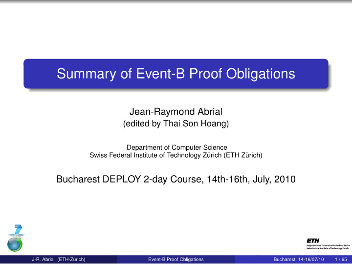 summary of event b proof obligations