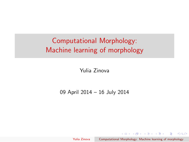 computational morphology machine learning of morphology