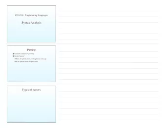 Syntax Analysis  Parsing Syntactic analysis = parsing  Goal of parser: Find all syntax errors
