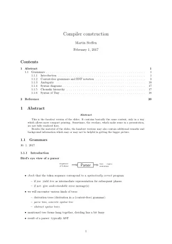 Compiler construction  Martin Steffen  February 1, 2017  Contents  1  Abstract  1  1.1  Grammars .