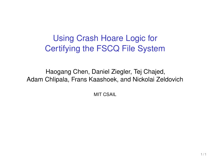 using crash hoare logic for certifying the fscq file