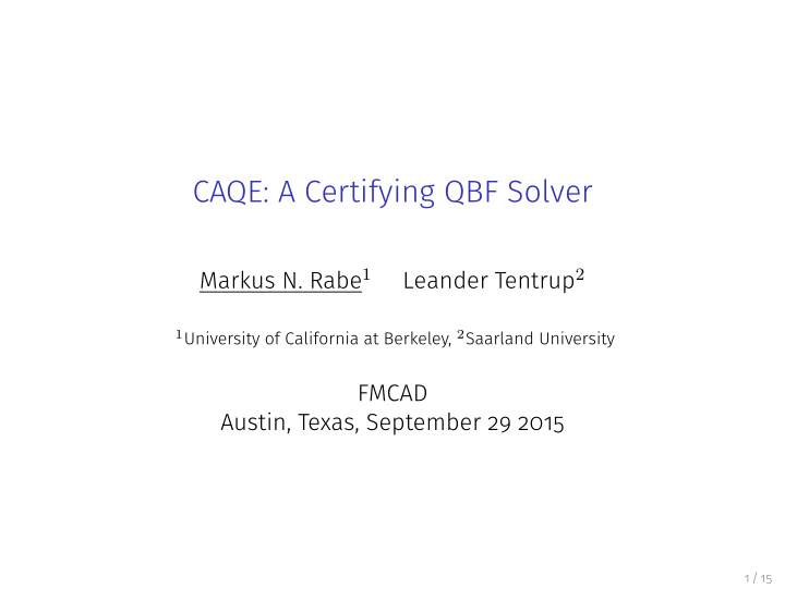 caqe a certifying qbf solver