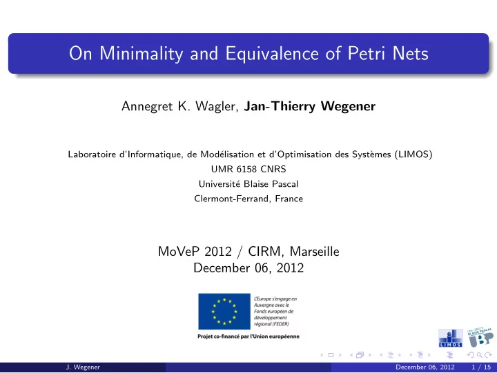 on minimality and equivalence of petri nets